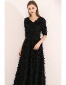 Special Long Black Party Dress Vneck With Sleeves