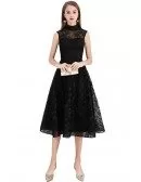 Retro Black Lace Tea Length Party Dress Sleeveless With High Neck # ...
