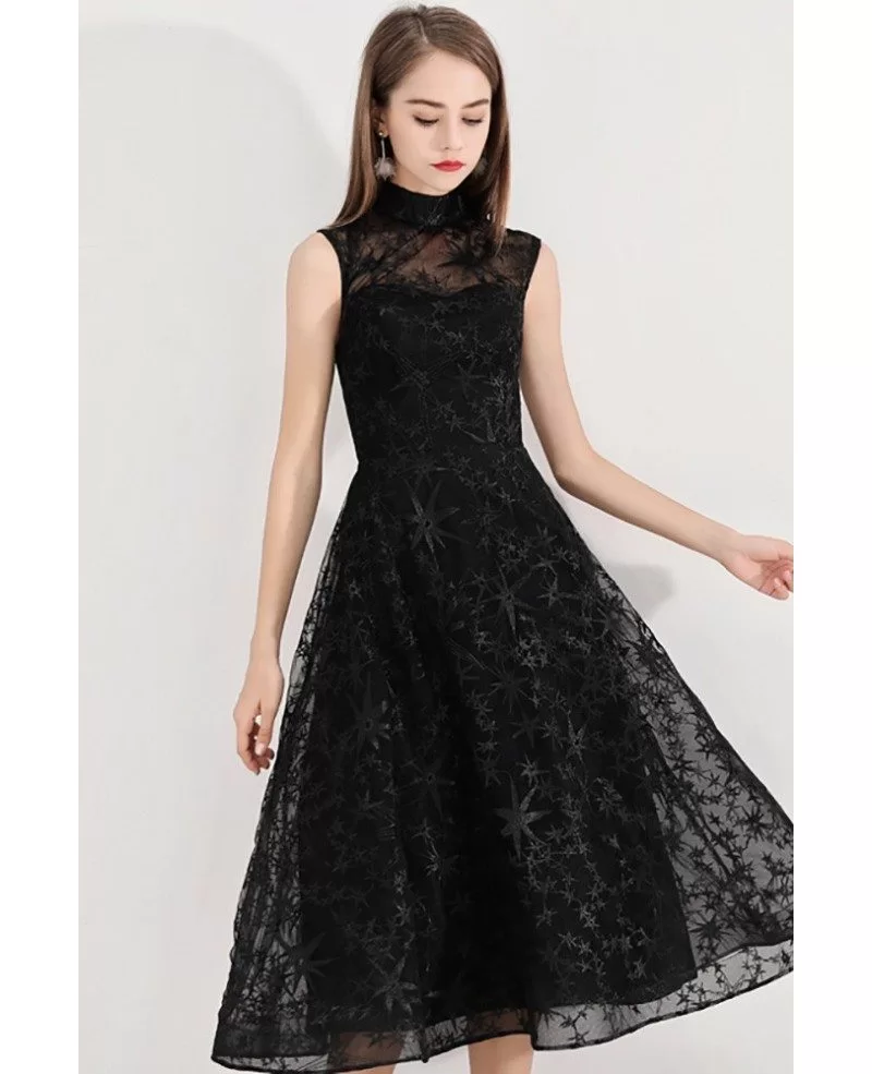 high neck black lace dress