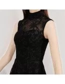 Retro Black Lace Tea Length Party Dress Sleeveless With High Neck