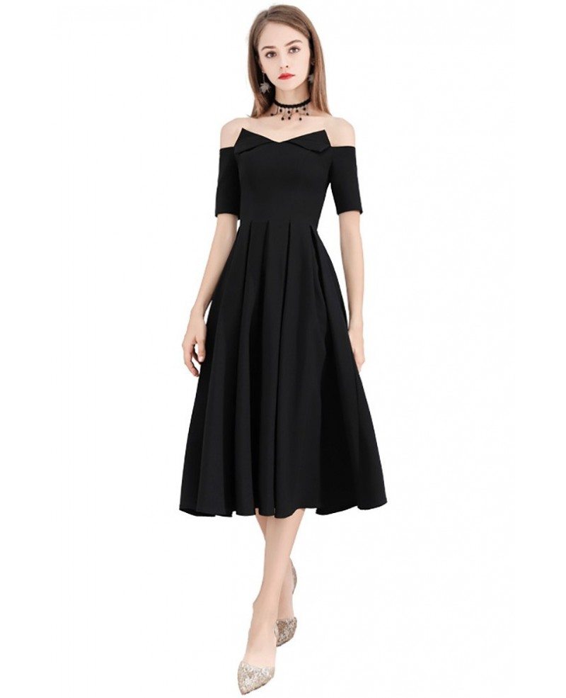 Special Black Chic Off Shouler Party Dress Tea Length Aline #BLS97022 ...