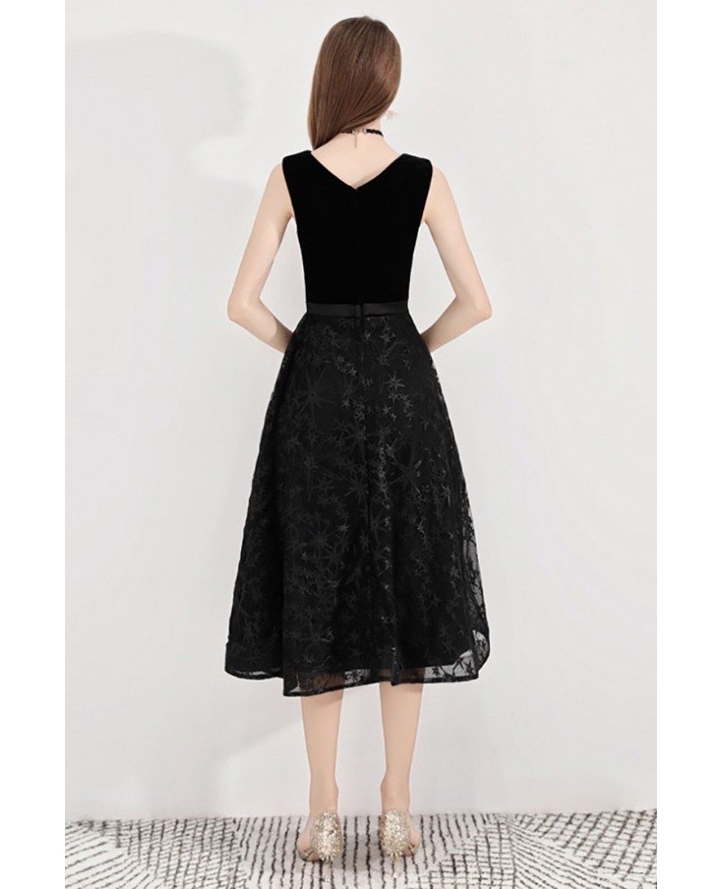 Retro Chic Black Lace Party Dress Tea Length Sleeveless #BLS97035 ...