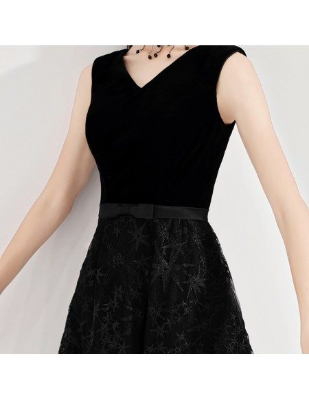 Retro Chic Black Lace Party Dress Tea Length Sleeveless