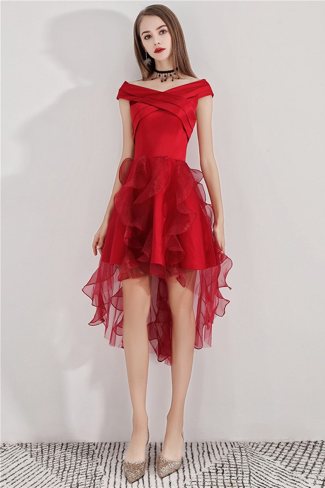 Cute High Low Red Puffy Hoco Dress With Ruffles #BLS97038 - GemGrace.com