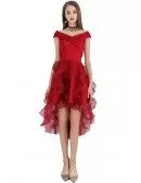 Cute High Low Red Puffy Hoco Dress With Ruffles