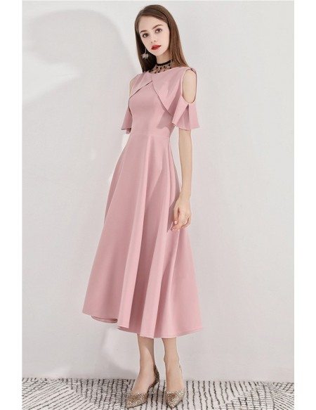 Gorgeous Pink Tea Length Semi Formal Dress Aline