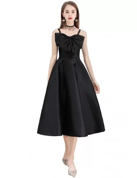 Black Tea Length Aline Party Dress With Big Bow Front