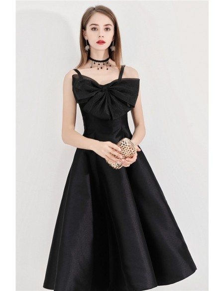 Black Tea Length Aline Party Dress With Big Bow Front