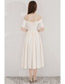 Light Champagne Tea Length Party Dress With Off Shoulder Sleeves