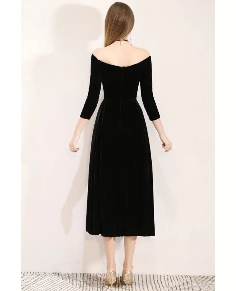 Gorgeous Off Shoulder Vneck Tea Length Dress With 3/4 Sleeves #BLS97052 ...
