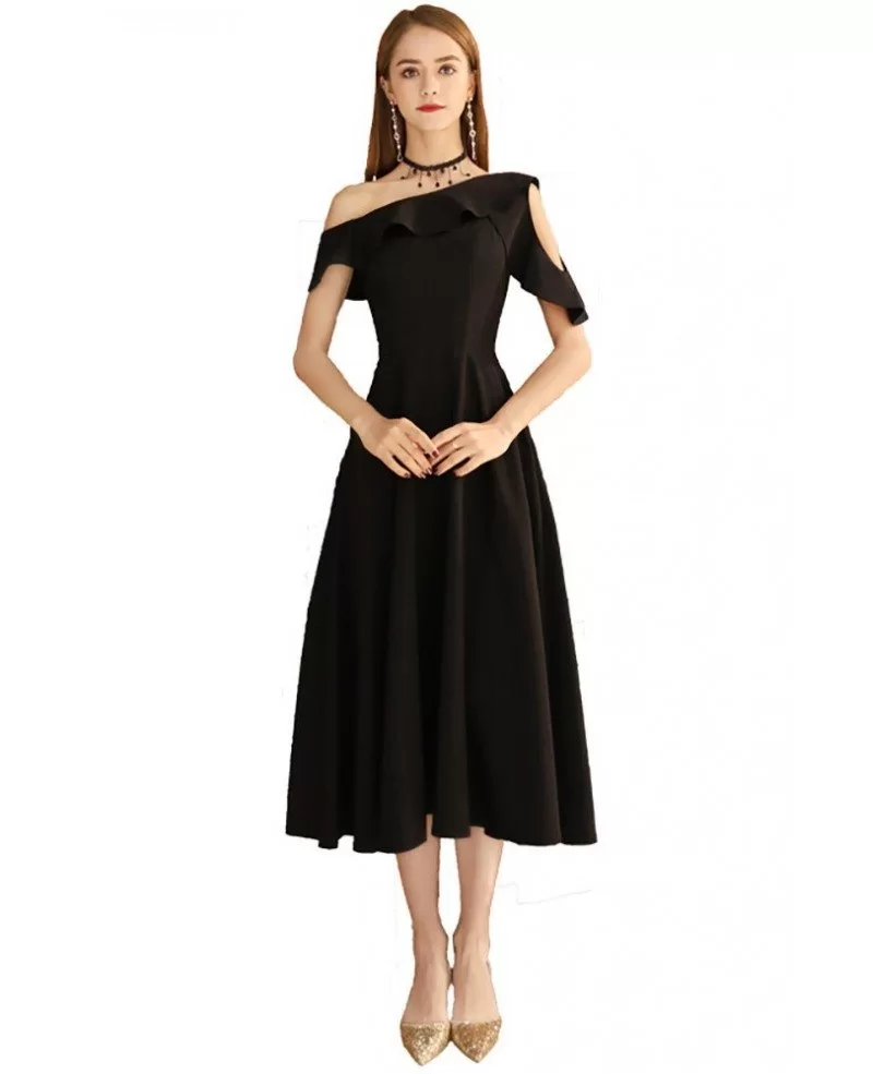 Chic Black Aline Tea Length Dress For Semi Formal #BLS97040 - GemGrace.com