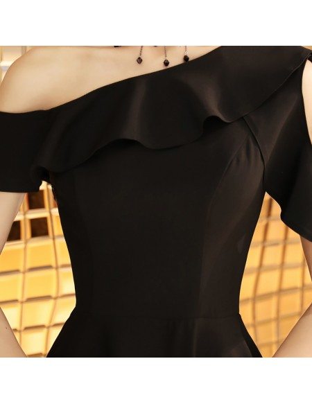 Chic Black Aline Tea Length Dress For Semi Formal