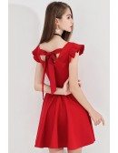 Little Red Flare Short Hoco Dress With Cap Sleeves