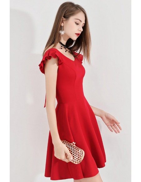 Little Red Flare Short Hoco Dress With Cap Sleeves #BLS97007 - GemGrace.com