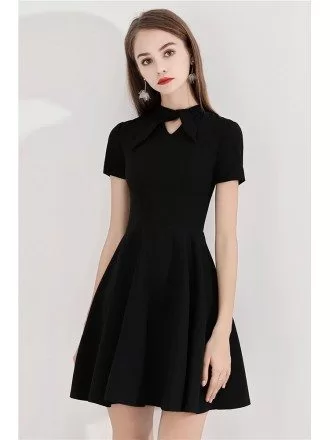 Simple Little Black Short Party Dress With Bow Neckline