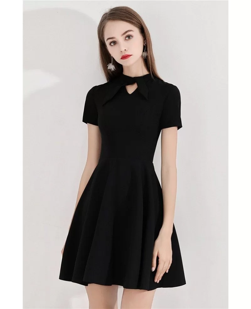 Simple Little Black Short Party Dress With Bow Neckline #BLS97013 ...