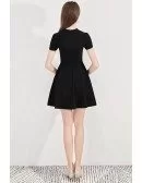 Simple Little Black Short Party Dress With Bow Neckline