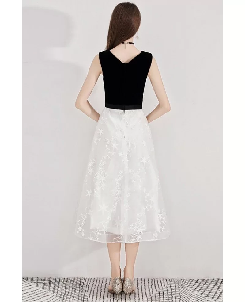 Off Shoulder Floral Two Piece Prom Dress Black/White