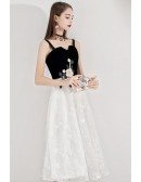 Black And White Star Lace Aline Party Dress With Straps