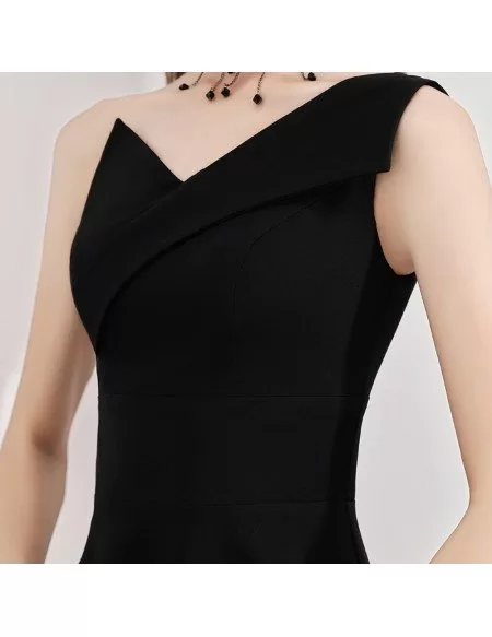 Simple Black Tea Length Party Dress Retro One Shoulder