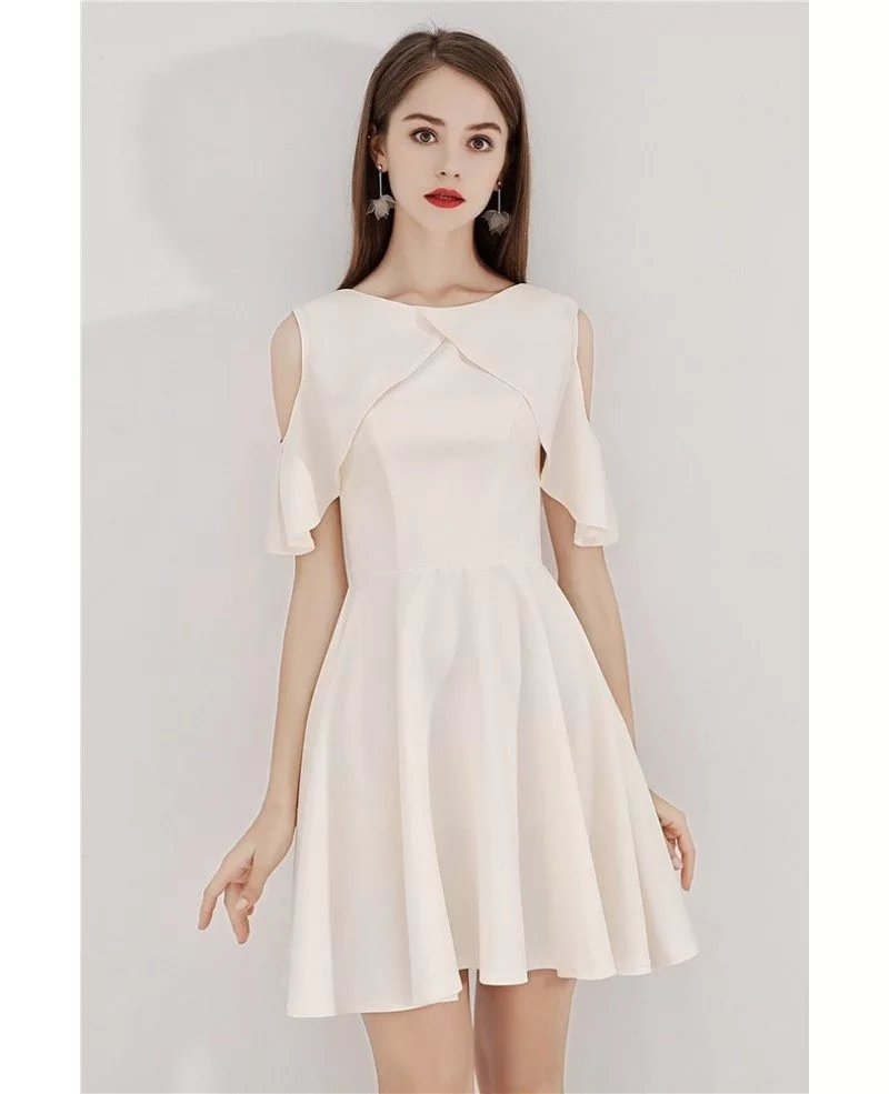 Short Aline Flare Hoco Dress Light Champagne With Cold Shoulder # ...