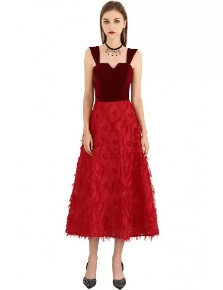 Red Two Colors Tea Length Party Dress With Straps #BLS97033 - GemGrace.com
