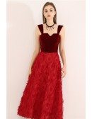 Red Two Colors Tea Length Party Dress With Straps