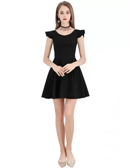 Super Cute Little Black Flare Party Dress With Straps In Back