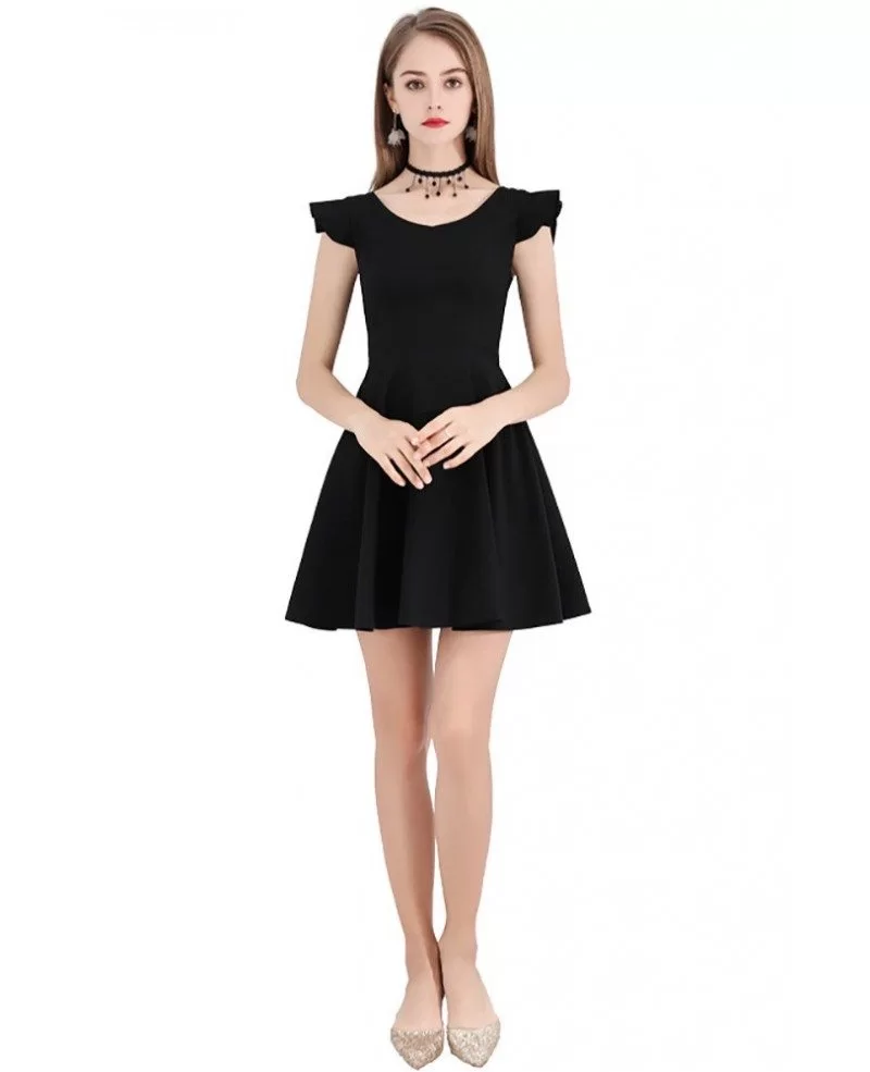 Super Cute Little Black Flare Party Dress With Straps In Back #BLS97009 ...