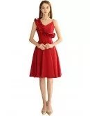 Little Red Chic Short Aline Semi Formal Dress With Asymmetrical Straps