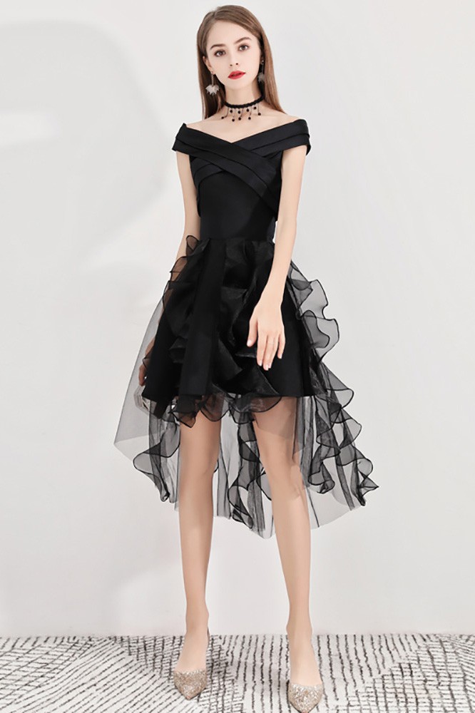 Black Chic Puffy High Low Party Dress Short With Ruffles #BLS97015 - GemGrace.com Black Chic Puffy High Low Party Dress Short With Ruffles #BLS97015 - GemGrace.com
