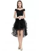 Black Chic Puffy High Low Party Dress Short With Ruffles