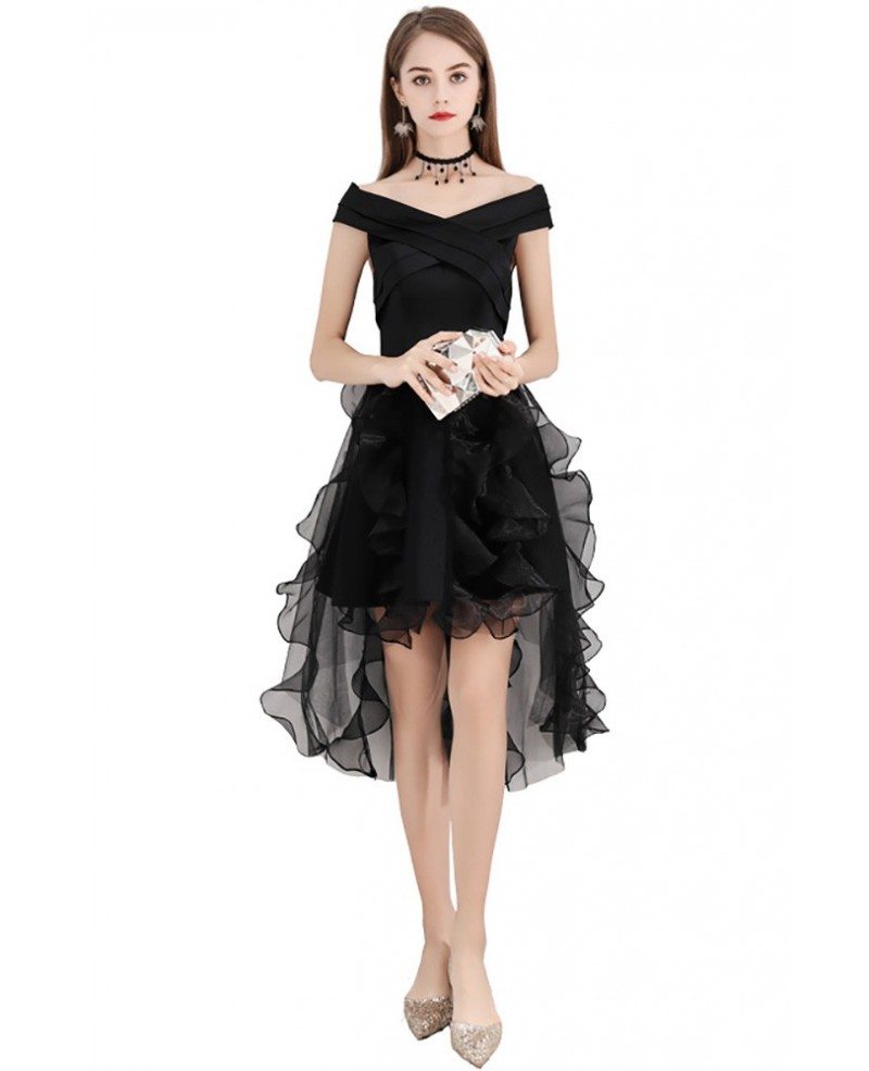 Black Chic Puffy High Low Party Dress Short With Ruffles #BLS97015 ...