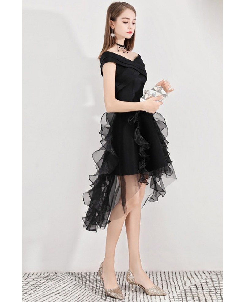 Black Chic Puffy High Low Party Dress Short With Ruffles #BLS97015 ...