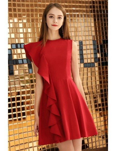 Little Red Chic One Sleeve Short Party Dress #BLS97050 - GemGrace.com