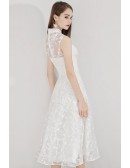 Elegant White Lace Party Dress Tea Length Sleeveless