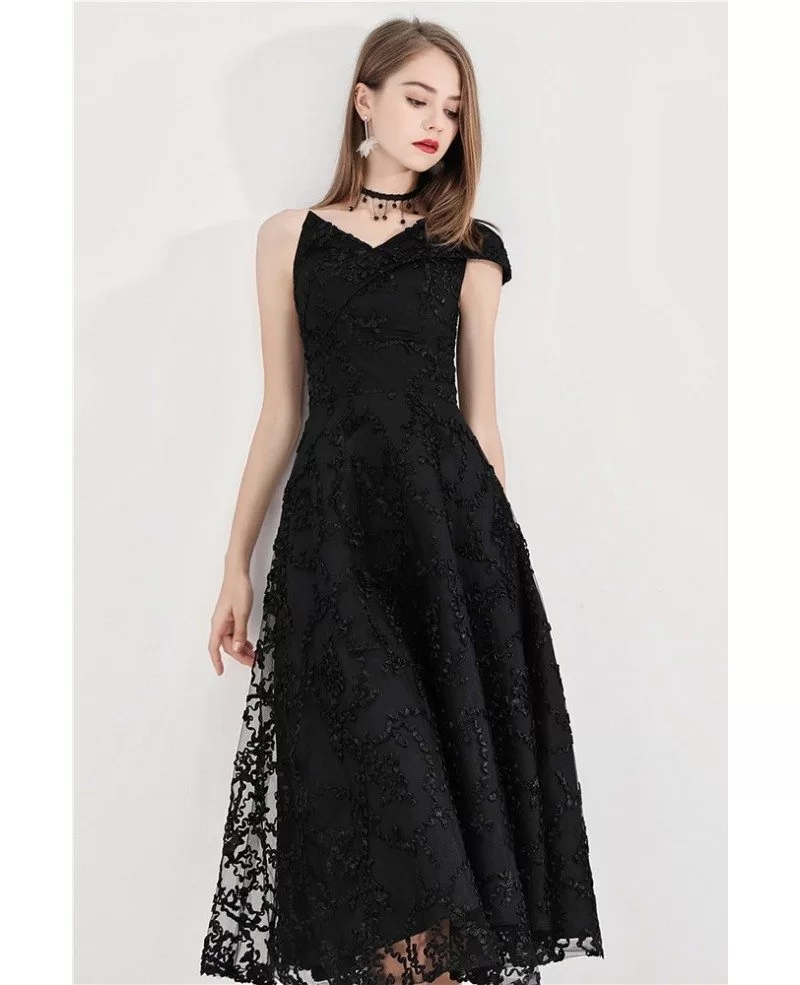 Chic Black Lace Aline Party Dress With One Shoulder #BLS97025 ...