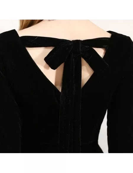 Retro Simple Black Tea Length Dress With 3/4 Sleeves