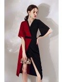 Black And Red Color Blocks Classy Party Dress With Sleeves