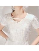 White Lace Sequin Short Dress With Sleeves For Parties