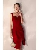 Slim Fit Burgundy Little Red Party Dress With Side Slit