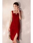 Slim Fit Burgundy Little Red Party Dress With Side Slit