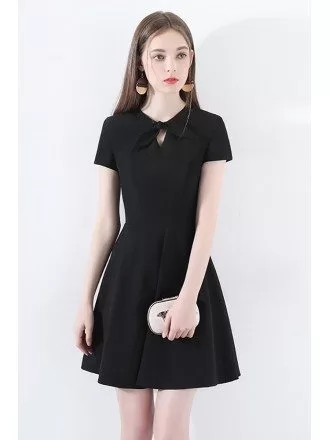 Retro Chic Short Sleeve Little Black Dress With Bow Knot