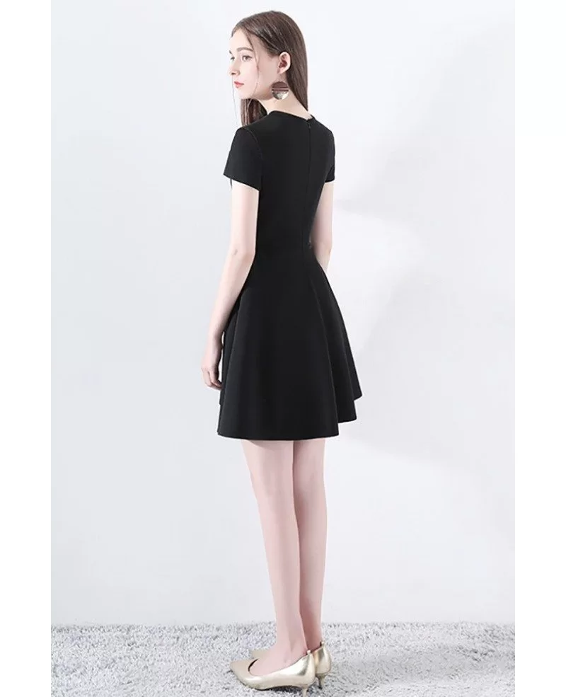 Retro Chic Short Sleeve Little Black Dress With Bow Knot #HTX97005 ...