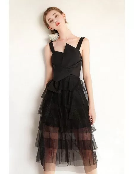Black Tulle Chic Short Party Dress With Straps