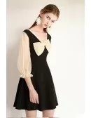 Retro French Chic Short Party Dress With Big Bow Sheer Sleeves