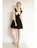 Retro French Chic Short Party Dress With Big Bow Sheer Sleeves