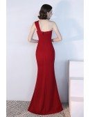 Slim Long Red Sexy Side Slit Party Dress One Shoulder