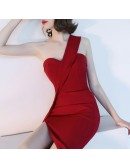 Slim Long Red Sexy Side Slit Party Dress One Shoulder