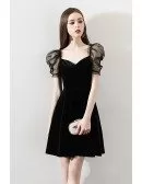 Unique Black Bubble Sleeve Little Black Party Dress